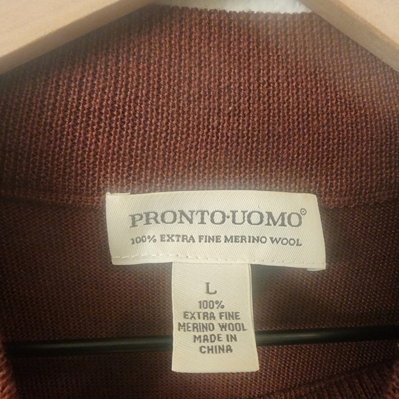 Pronto Uomo Brown 100% Extra Fine Merino Wool Sweater Mens Large - Picture 3 of 9